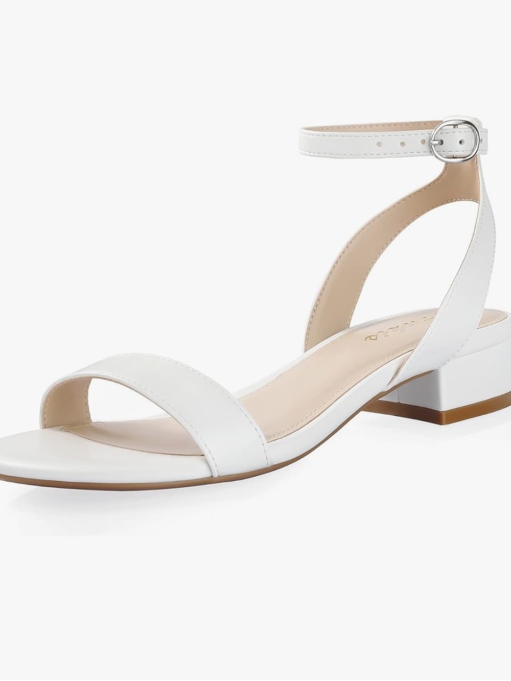 Women's White Ankle-Strap Low Block Heel Sandals